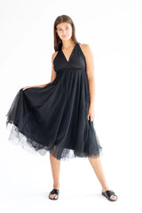 Black Mesh Midi Dress