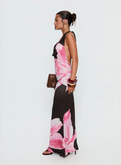 Kanara Halter Plunge Maxi Dress Chocolate / Pink Floral