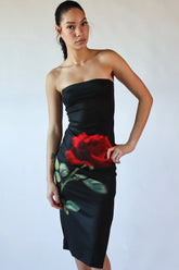 Rose Graphic Mesh Midi Tube Dress