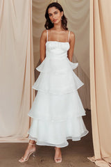 Provence Bloom Tiered Midi Dress White