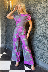 Atom Label Lily Print Carbon jumpsuit in magenta