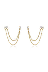 Double Piercing Chain Dangle Earrings - Clear