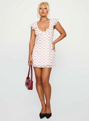 I Guess So Mini Dress White / Burgundy