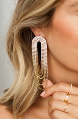 Crystal Drape Fringe Earrings - Gold