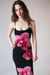 Large Flower Print Mesh Maxi Dress