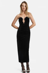 Lilah Velour Midi Dress - Black