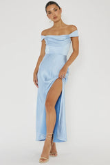 Lucinda Off-Shoulder V-Back Dress Blue