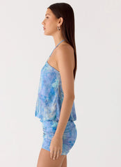 Jisoo Halter Mini Dress - Aqua Paisley