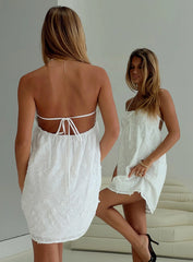 Daisy Chains Broderie Halter Mini Dress White