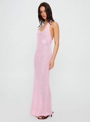 Nalanie Halter Crochet Maxi Dress Pink