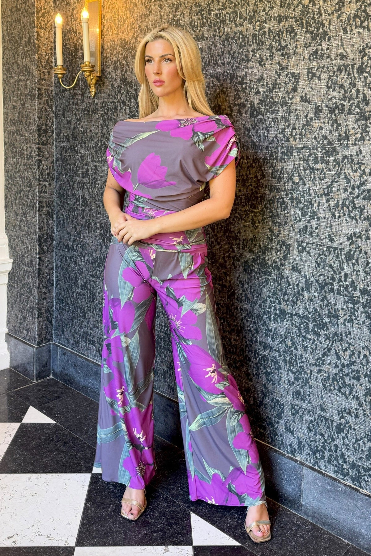 Atom Label Lily Print Carbon jumpsuit in magenta