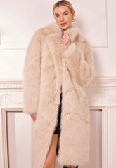Angeleye Coffee Long Cream Faux Fur Coat