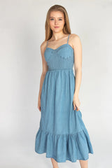Smocked Bodice Chambray Maxi Dress