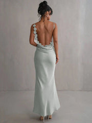 Veraïa – Satin maxi dress with floral appliqués
