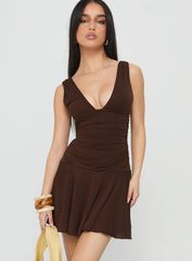 Poseur Plunge Mini Dress Chocolate