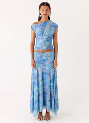 Liana Asymmetrical Top - Aqua Paisley