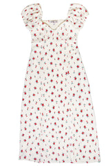 Rose Print Empire Waist Puff Sleeve Dress